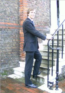 Tom Moulsdale on the steps of India House